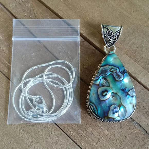 Elegant Blue Abalone Pendant Necklace - Picture 3 of 12